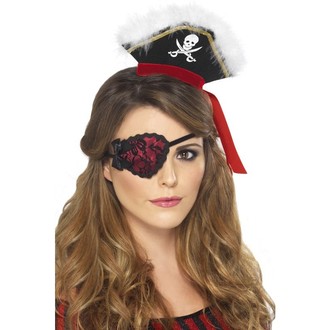 Karnevalové doplňky - Pirátská páska červená s černou krajkou
