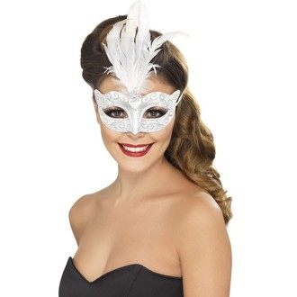 Masky - Benátská škraboška s glitry bílá