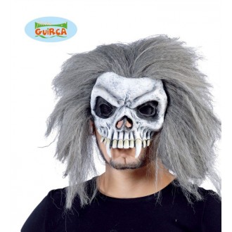Halloween, strašidelné kostýmy - Maska lebka s vlasy