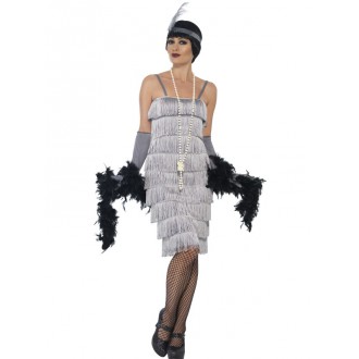 Kostýmy - Kostým Flapper dlouhé, stříbrné