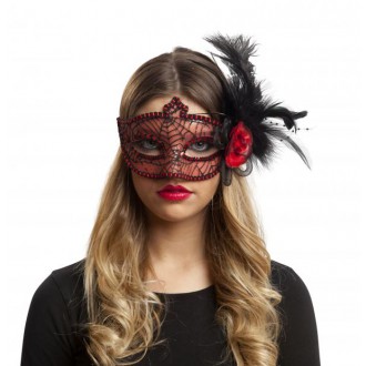 Masky - Škraboška Červená s pavučinou a peřím I