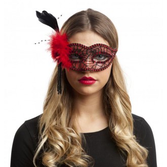 Masky - Škraboška Červená s pavučinou a peřím