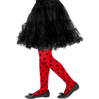 Karnevalové doplňky - Dětské punčocháče červené s černými puntíky