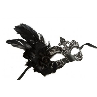 Masky - Škraboška glitter, s peřím černá