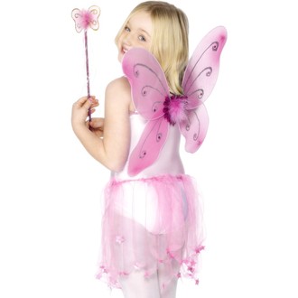 Karnevalové doplňky - Dětská křídla a hůlka růžová