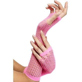 Karnevalové doplňky - Síťované rukavice neon růžové bez prstů