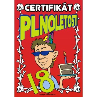 Zábavné předměty - Certifikát plnoletosti (kluk)