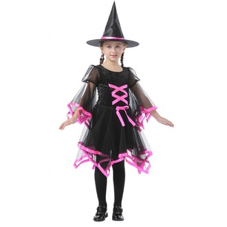 Čarodějnice - Dětský kostým Čarodějnice růžové lemování
