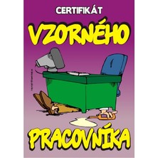 Certifikát vzorného pracovníka pod stolem